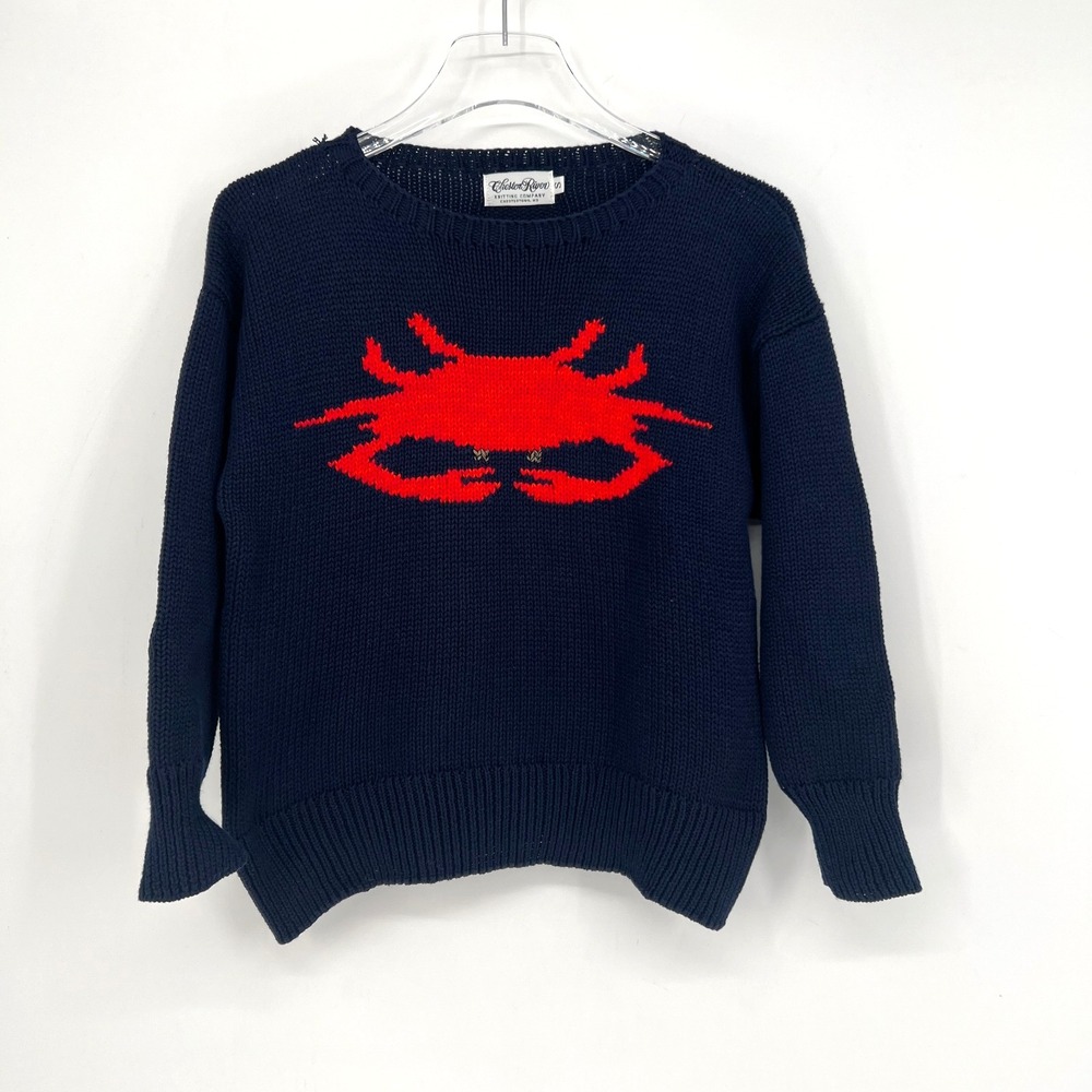 Crab Sweater Womens S Chester River Knit Coastal Marine Novelty Beach Navy Blue